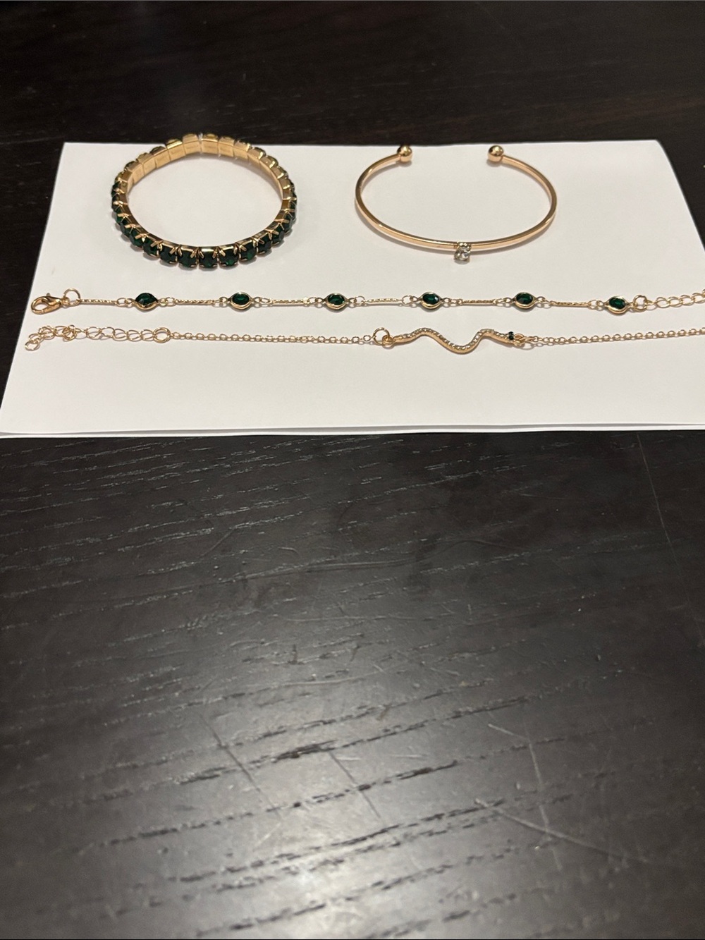 Gold-Tone Bracelet Set with Emerald Green Accents - Women Jewelry. New never wo